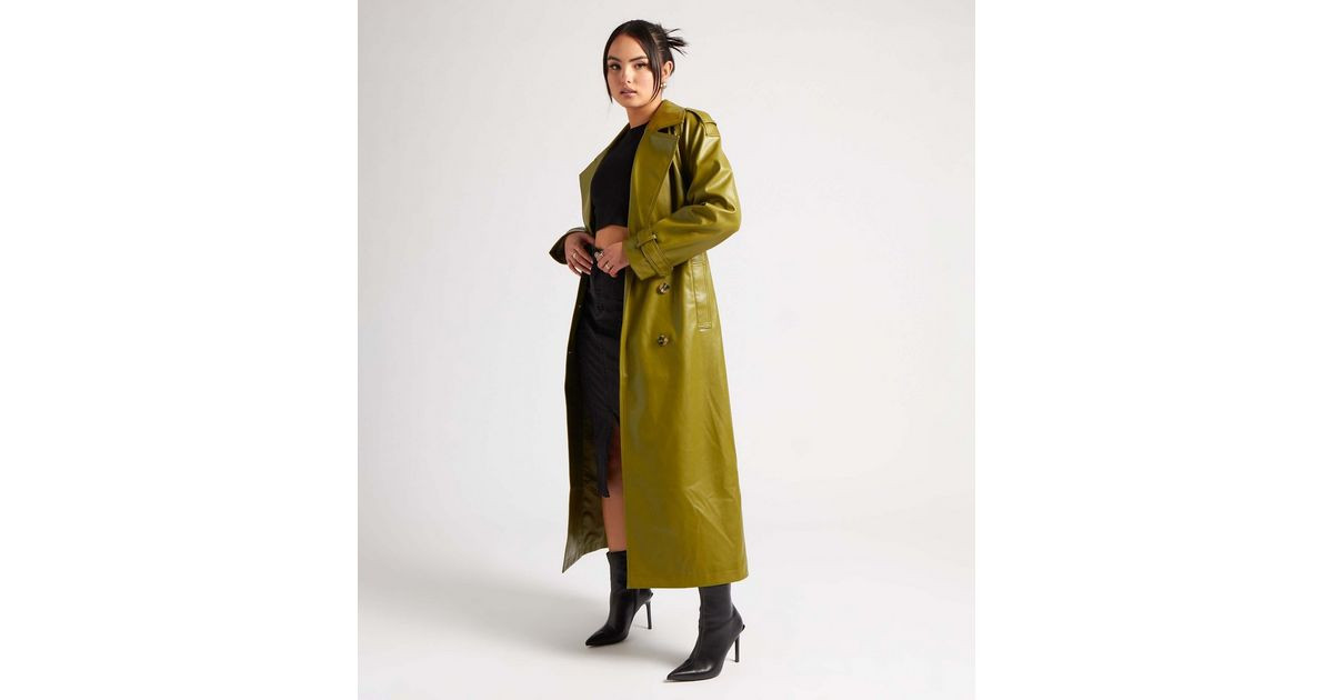 Urban Bliss Green Leather-Look Belted Trench Coat | New Look | New Look (UK)