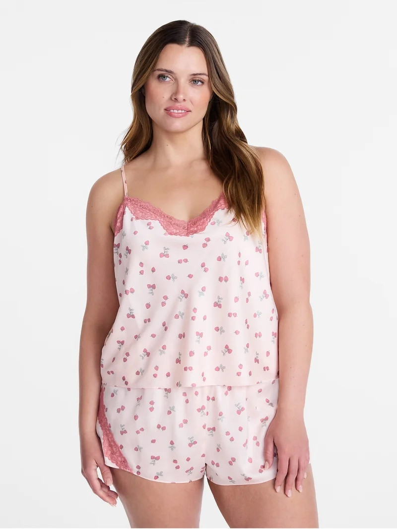Joyspun Women\u2019s Lace Trim Stretch Satin Cami and Shorts Set, 2-Piece, Sizes XS-3X | Walmart (US)
