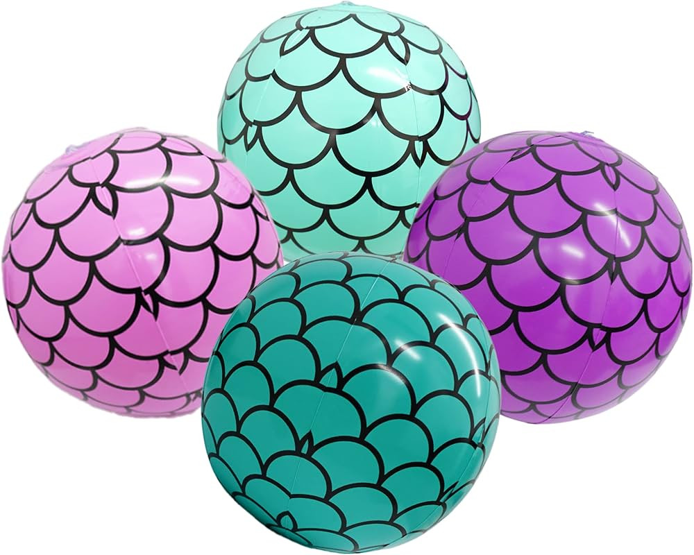 Mermaid Beach Balls (4 Pack) Mermaid Party Favors, Mermaid Party Decorations for Girls, Mermaid B... | Amazon (US)