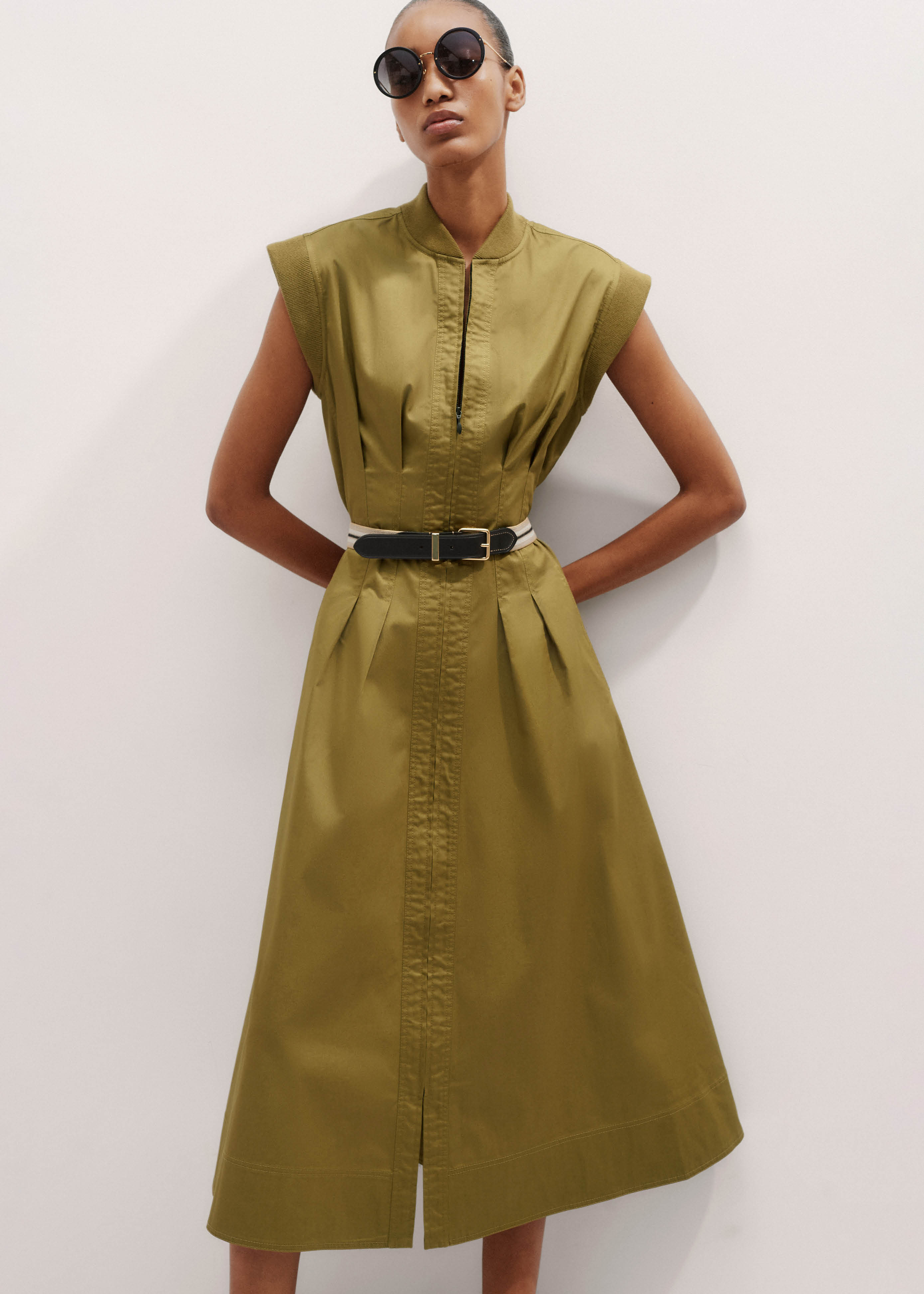 Women's Green Sporty Knit Trim Midi Dress | ME+EM | ME+EM US