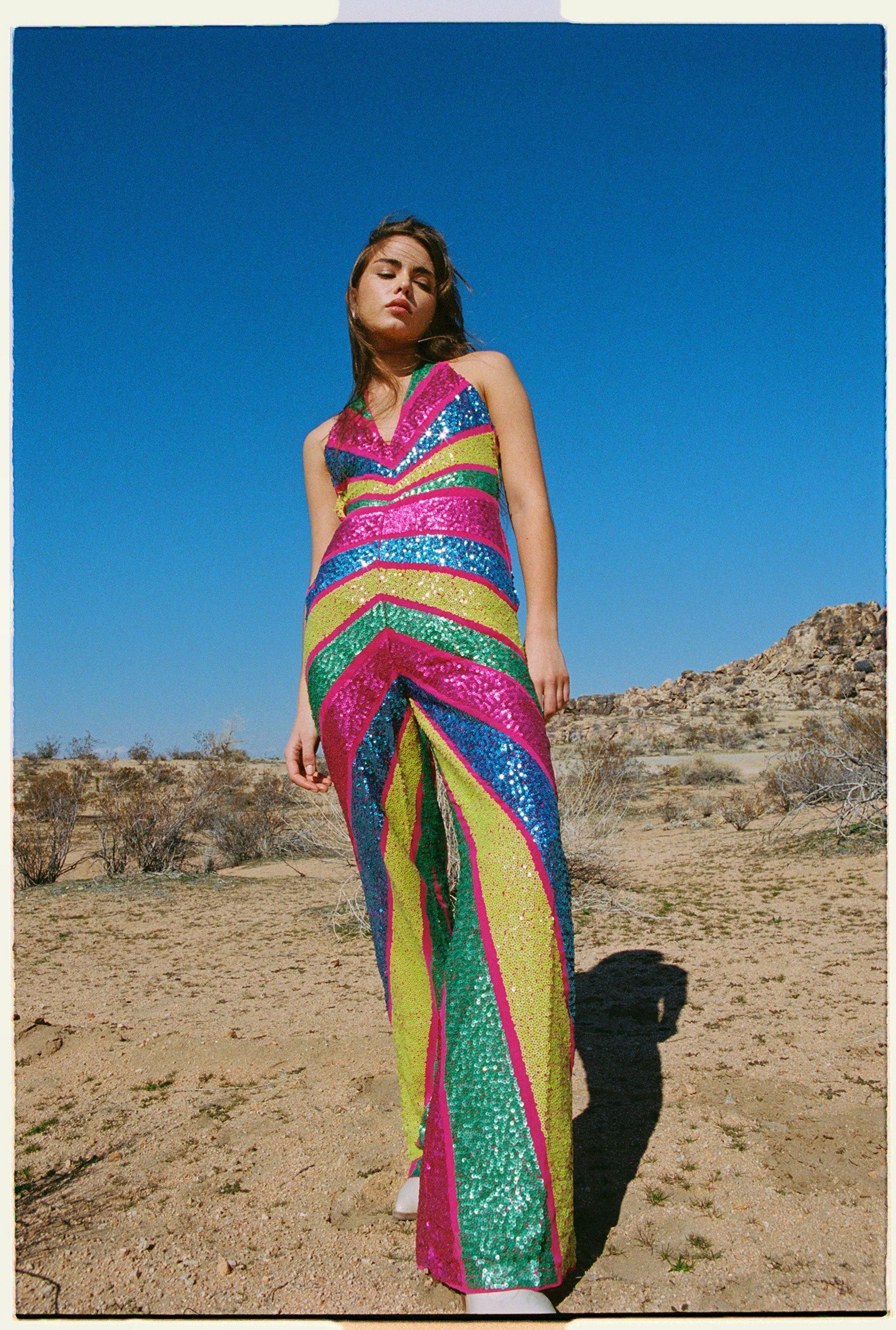 Embellished Colorblock Plunge Wide Leg Jumpsuit | Nasty Gal (US)