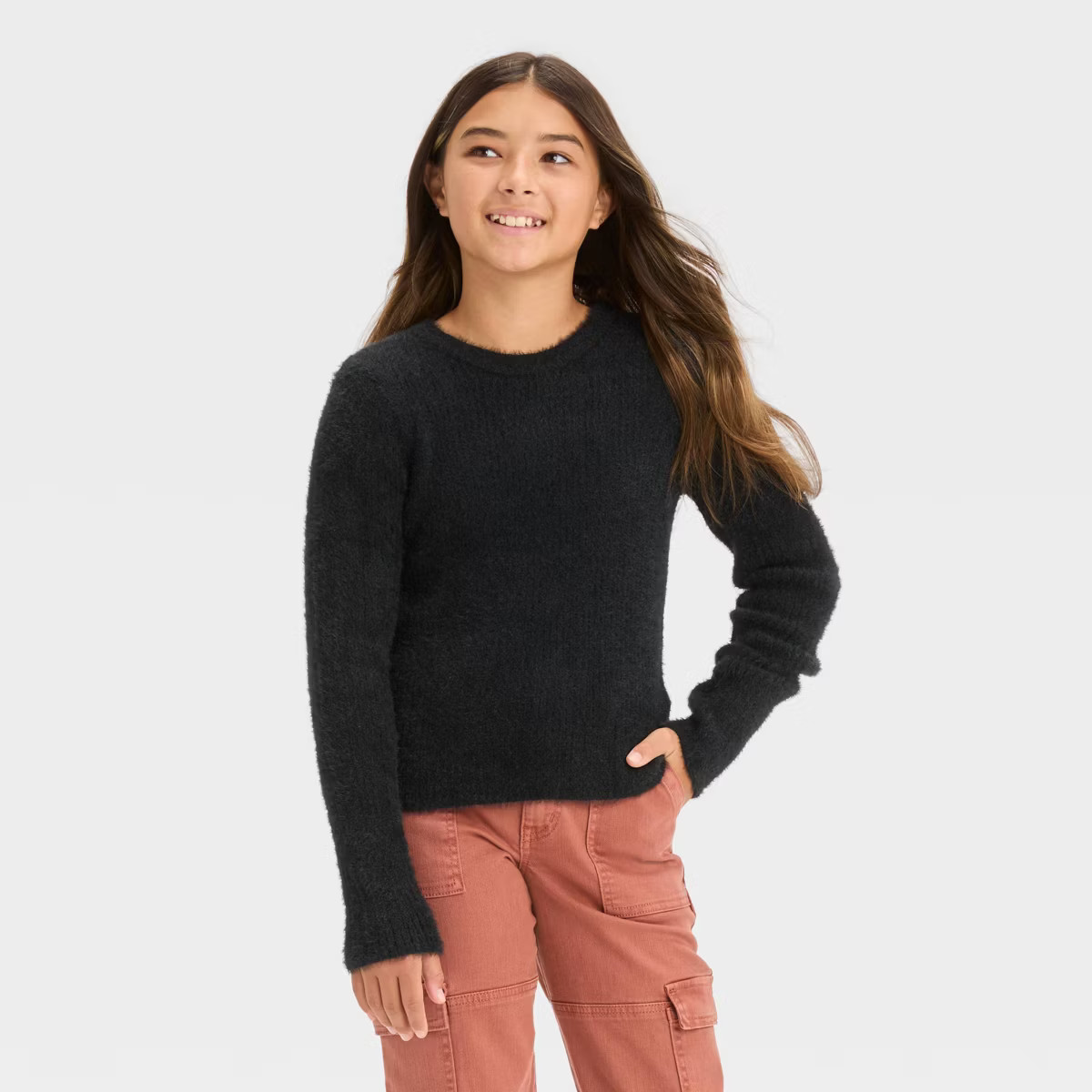 Girls' Fuzzy Ribbed Crewneck Sweater - art class™ | Target