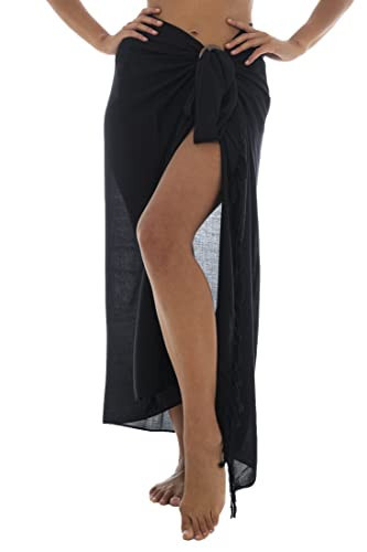 Back From Bali Womens Sarong Wrap Swimsuit Cover Up Solid Black Beach Pareo Skirt Coconut Clip | Amazon (US)