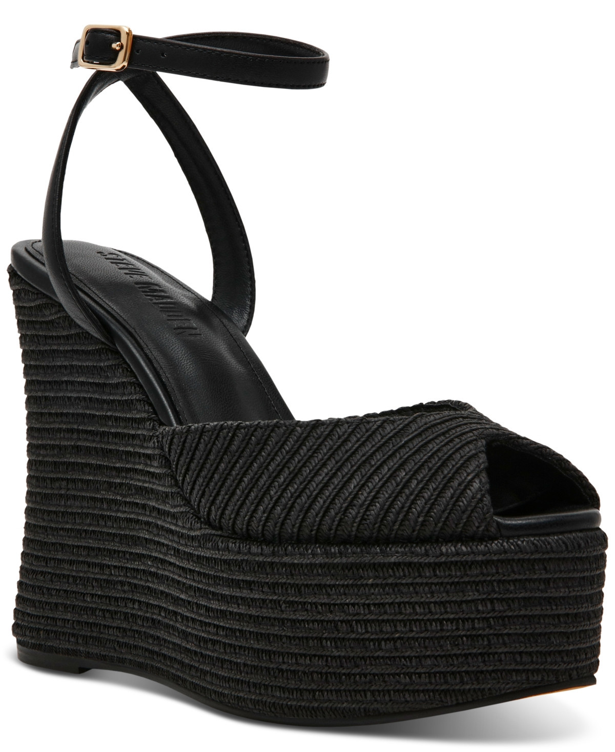 Steve Madden Women's Wanona Raffia Wedge Sandals - Black Raffia | Macy's