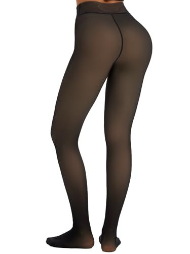 JS LifeStyle Fleece Lined Tights Leggings Women Thermal Warm Winter Thick Sheer Black Skin Tone Single-Line Translucent | Amazon (US)