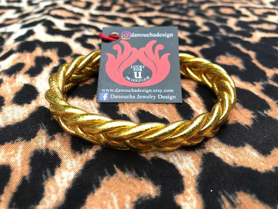 BRAIDED DESIGN gold leaf stack stacking layering Thai temple bracelets plastic waterproof classy ... | Etsy (US)