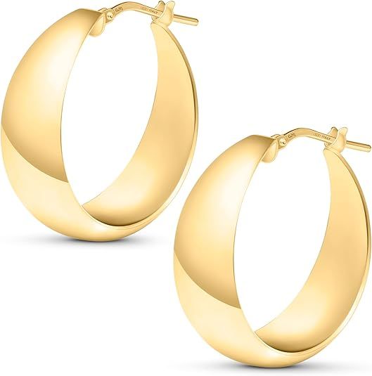 Amberta Women Handmade 925 Sterling Silver Chunky Hoop Earrings | Amazon (US)
