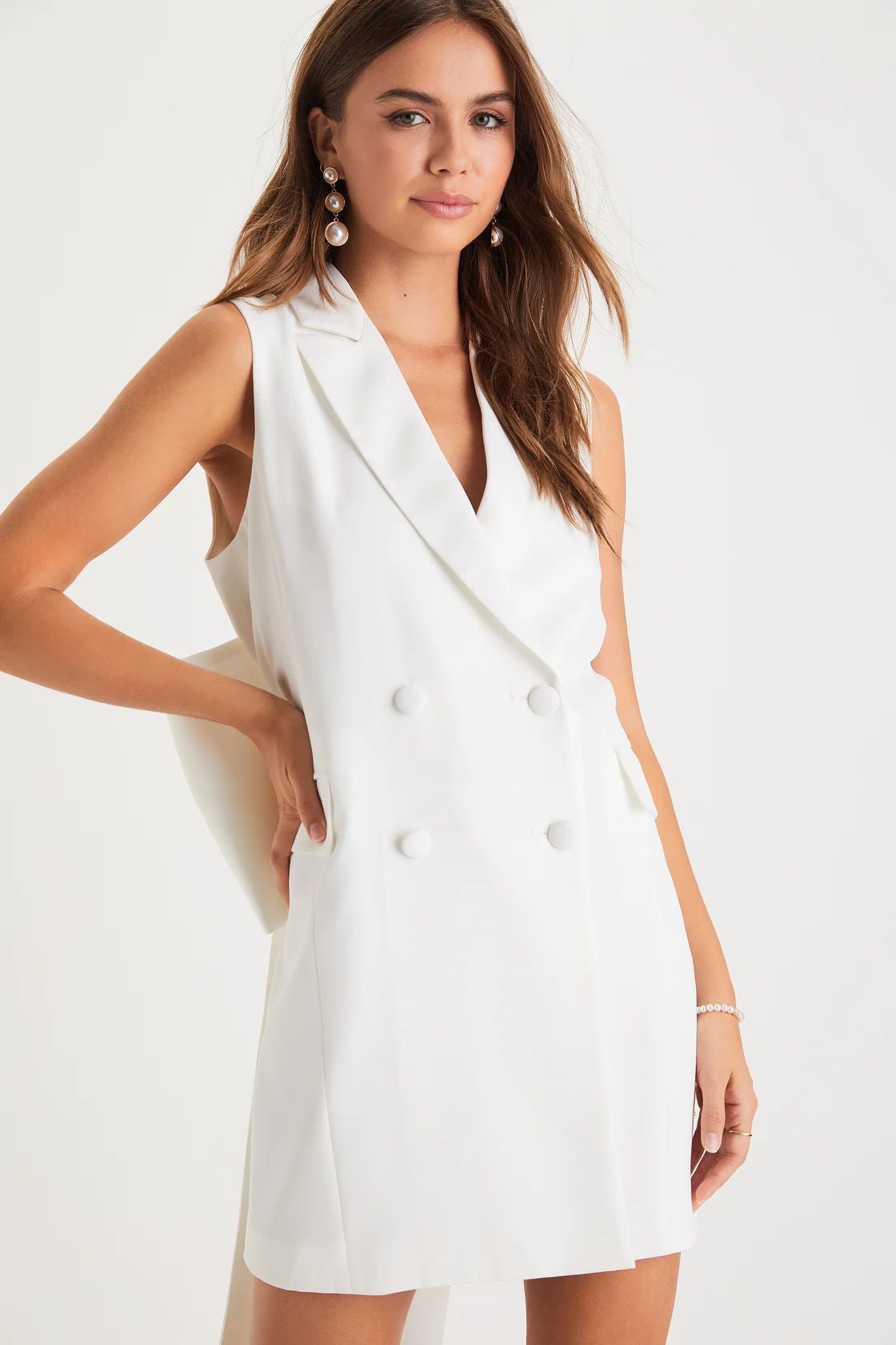 Confidently Classy White Sleeveless Bow Blazer Mini Dress | Lulus (US)