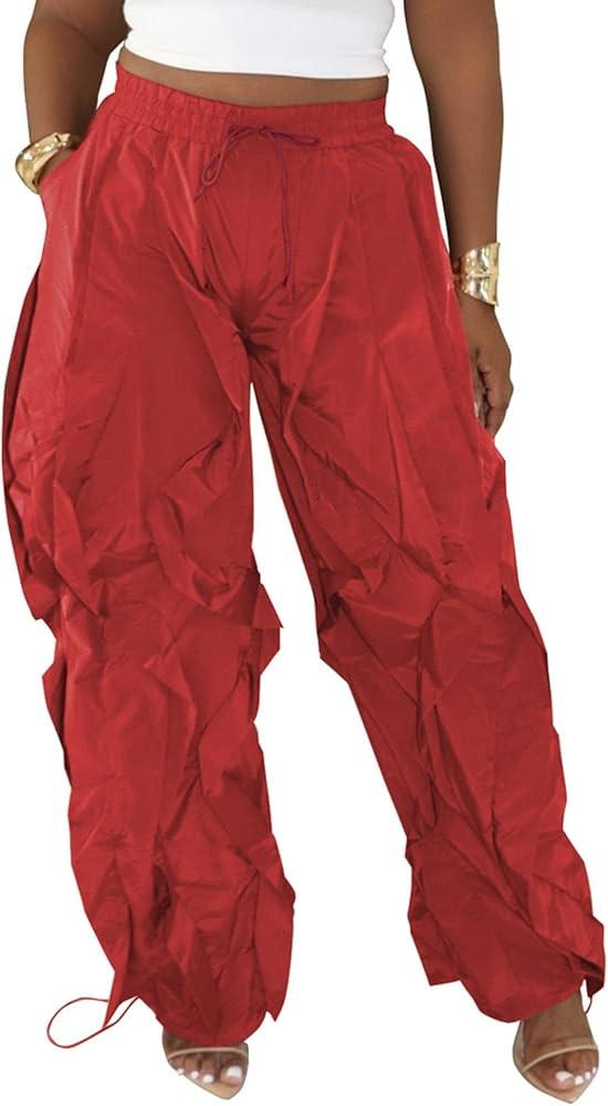 Famnbro Women Baggy Barrel Pants Drawstring Ruffle Fringe Lantern Wide Leg Casual Trendy Jogger S... | Amazon (US)