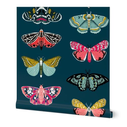 moths // moth butterflies butterfly fabric navy botanical nature andrea lauren design andrea laur... | Spoonflower