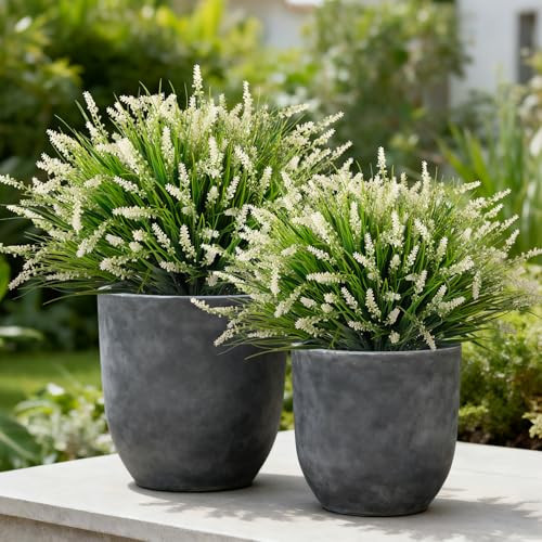 Ammyoo 24 Pcs Artificial Faux Plants for Outdoor Spring Decoration, Fake Monkey Grass for Garden Porch Balcony Planters, Fake Greenery Shrubs UV Resistant No Fade Plants Bush for Pathway(White) | Amazon (US)