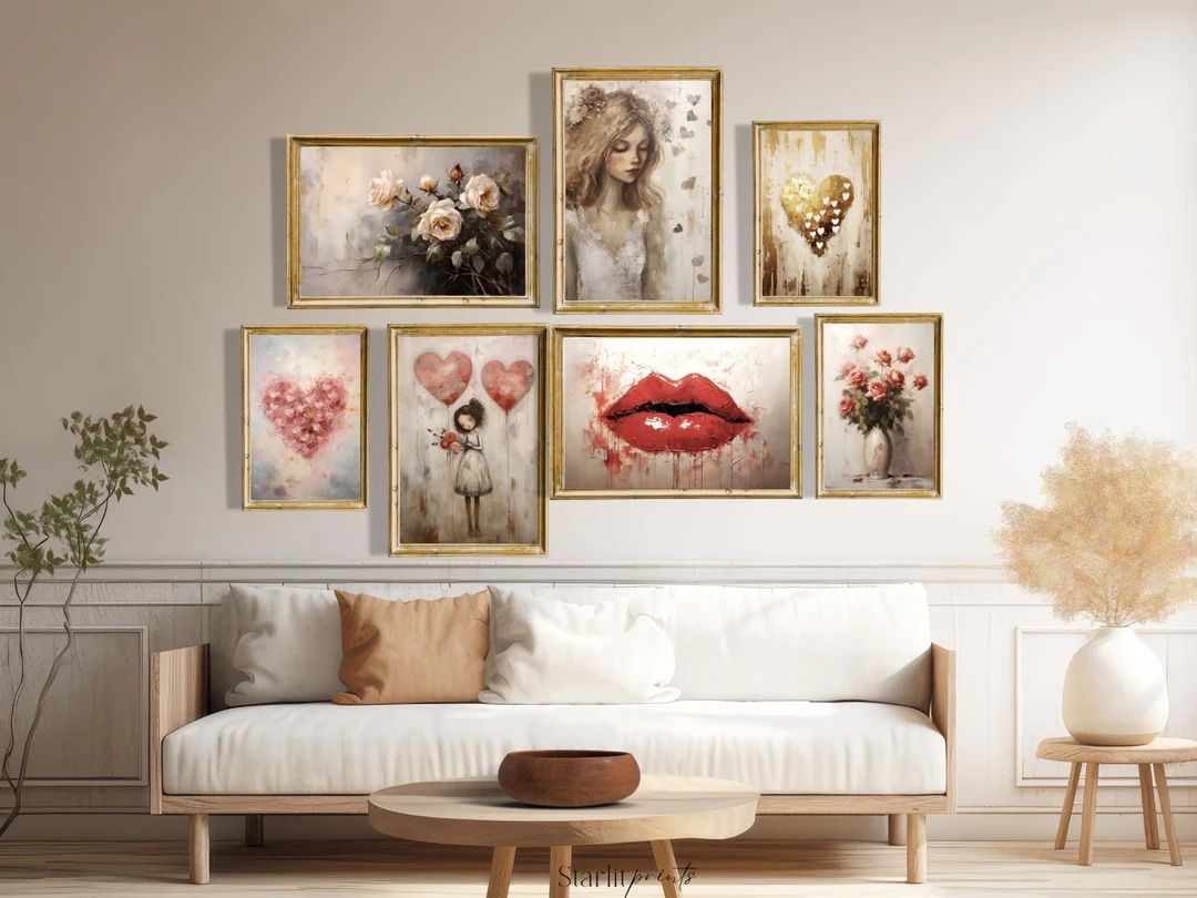 Valentine's Wall Art Bundle, Set of Prints, Instant Wall Art, Valentine's Decor Set of 7 Prints, ... | Etsy (US)
