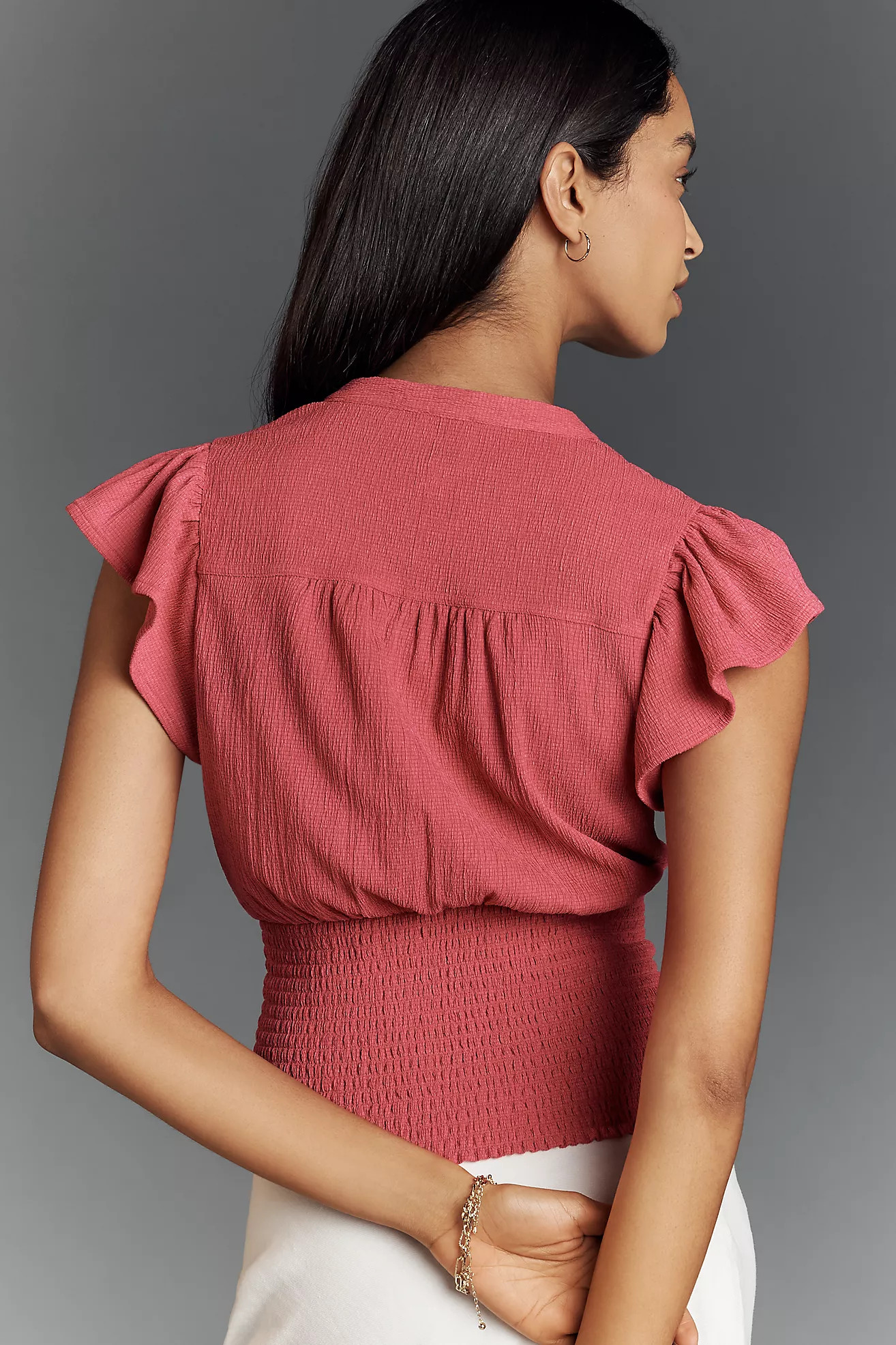 Maeve Short-Sleeve V-Neck Fitted-Waist Top | Anthropologie (US)