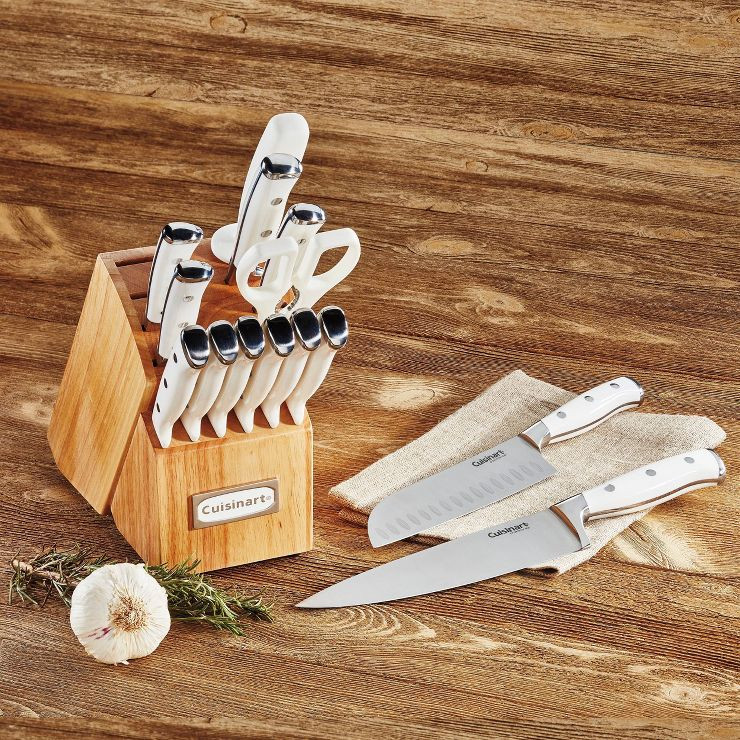 Cuisinart Classic 15pc Stainless Steel White Triple Rivet Cutlery Block Set - C77WTR-15P | Target
