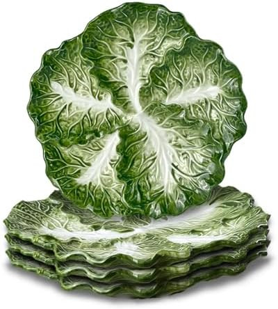 KXZ 4-piece Green Ceramic Cabbage Plates, 8-inch. For desserts, dinner, etc. Microwave & dishwash... | Amazon (US)