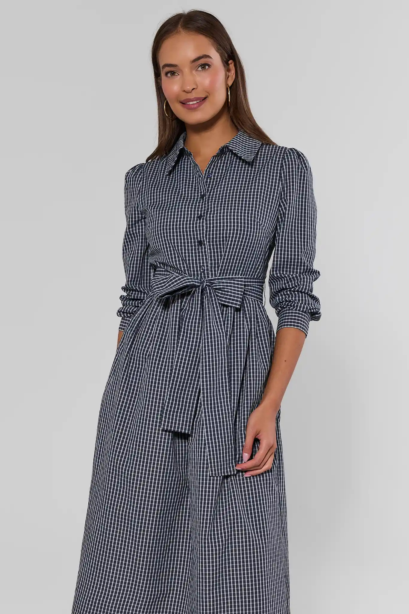 Navy Gingham Button Up Maxi Dress | Avara
