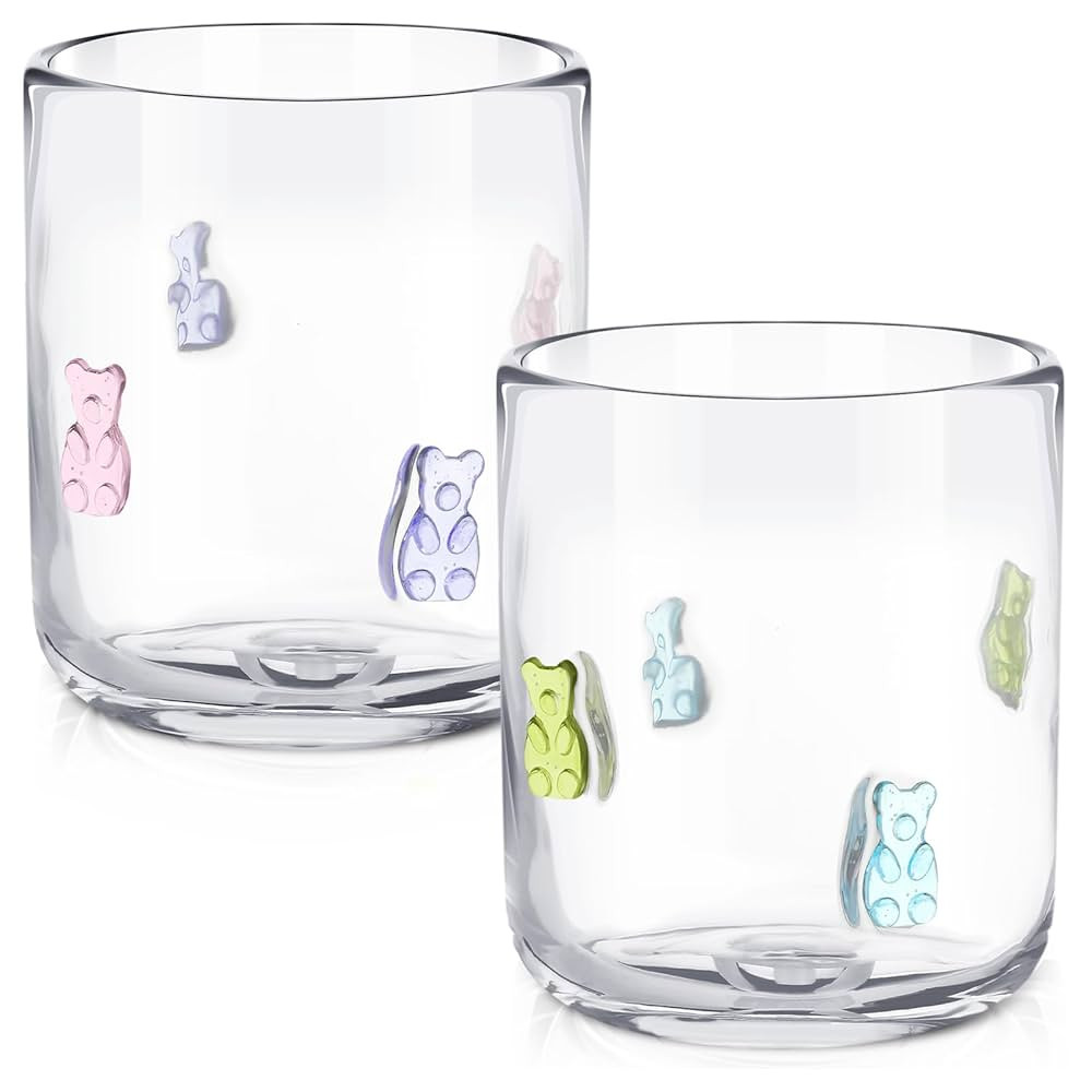 2 PCS Bear Icon Juice Glasses, 14oz Candy Bear Icon Stemless Wine Drinking Juice Glass Cup for Bi... | Amazon (US)
