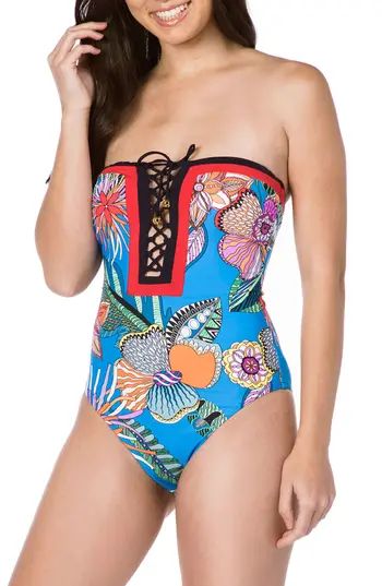 Women's Trina Turk Tahiti Tropical Bandeau Maillot | Nordstrom