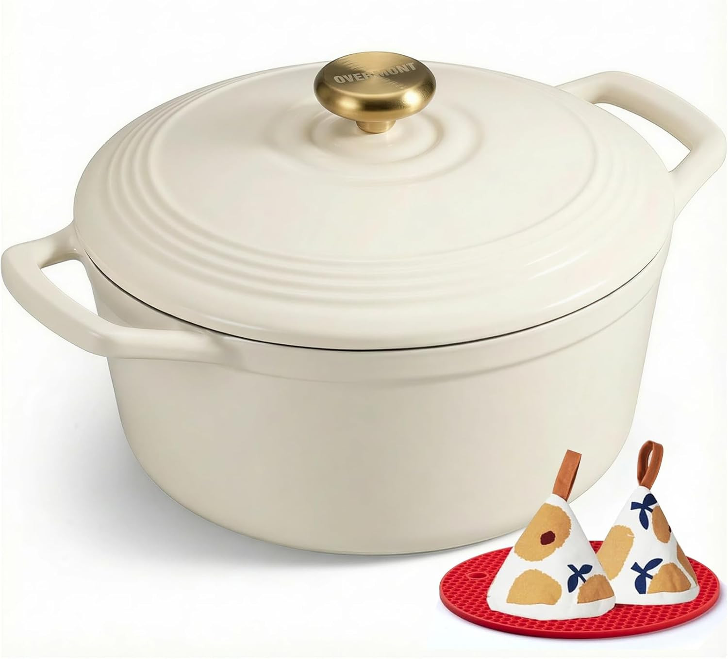 Overmont Enameled Cast Iron Dutch Oven - 5.5QT Pot with Lid Cookbook & Cotton Potholders - Heavy-... | Amazon (US)