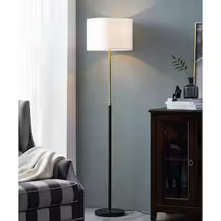 KAWOTI 65 in. Adjustable Black and Brass Metal Floor Lamp with Pull Chain Switch 21009 - The Home... | The Home Depot
