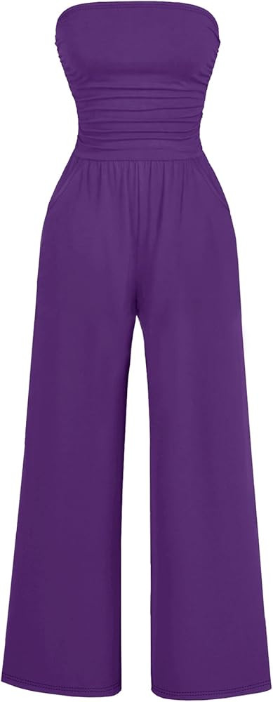 AUXDIO Women's Casual Summer Strapless Jumpsuits Off Shoulder Sleeveless Backless 2026 Wide Leg R... | Amazon (US)