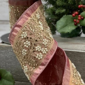 d Stevens, 5 yards, 4 Inch Wired Ribbon, Pearly Floral Ribbon, Pearly Ribbon, Rose Ribbon, Gold R... | Etsy (US)