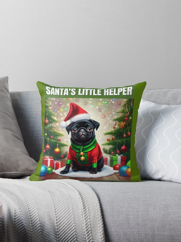 Christmas Black Pug - Santa's Little Helper Pillow | Redbubble (US)