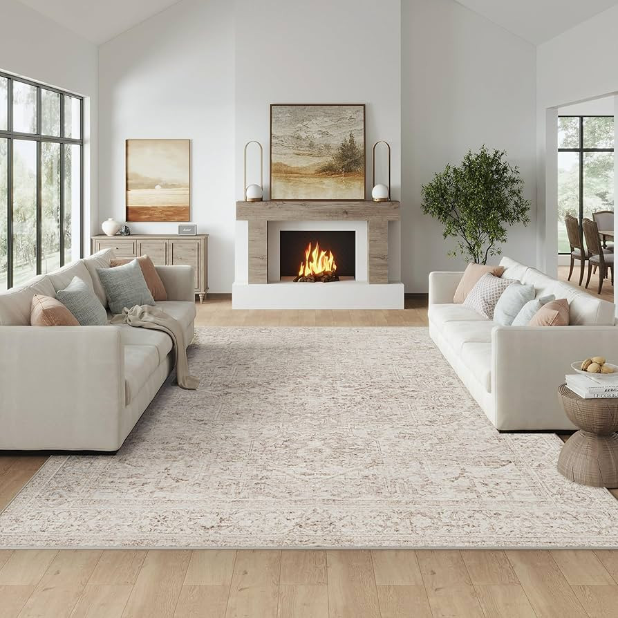 Fmfunctex 9x12 Washable Area Rug Beige Vintage Neutral Distressed Oriental Large Non Slip Carpet ... | Amazon (US)