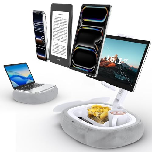 Tryone Tablet Pillow Holder & Laptop Stand : Lap Adjustable iPad Holder with Snack Bowl,Soft Plush Pillow & 360° Rotating Detachable Support Arm for 4.7-16.1 Kindle Phone Tablet Laptop (Gray) | Amazon (US)