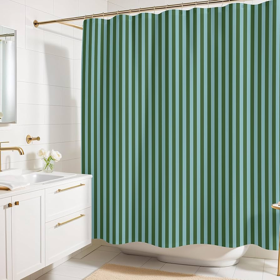 Striped Shower Curtain - Green and Teal Stripes - Modern Coloruful Home Decor - Fabric Shower Cur... | Amazon (US)
