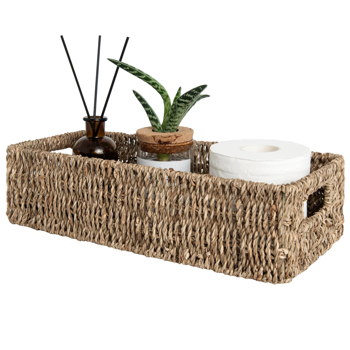 Wicker Storage Basket with Built-in Handles, Rectangular Bathroom Organizer for Toilet Tank, Vani... | Wayfair North America