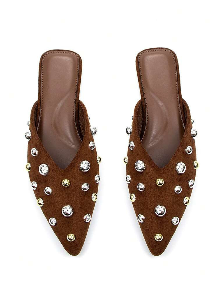 Suede Studded Flats | SHEIN
