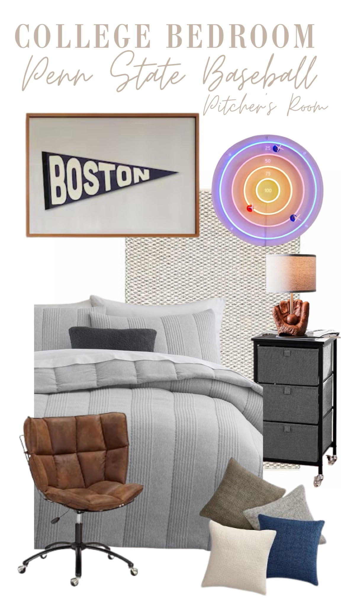 Bedroom two of the Penn State Baseball apartment design weekend was this simple set up for a pitcher and Red Sox fan. Download the digital print on Etsy and send the file to Smallwood Home. The rest is all Pottery Barn Dorm… and I highly recommend the Cloud comforter!  

#dormdecor #collegebedroom #boysdorm #boysbedroom


#LTKStyleTip #LTKBacktoSchool #LTKKids