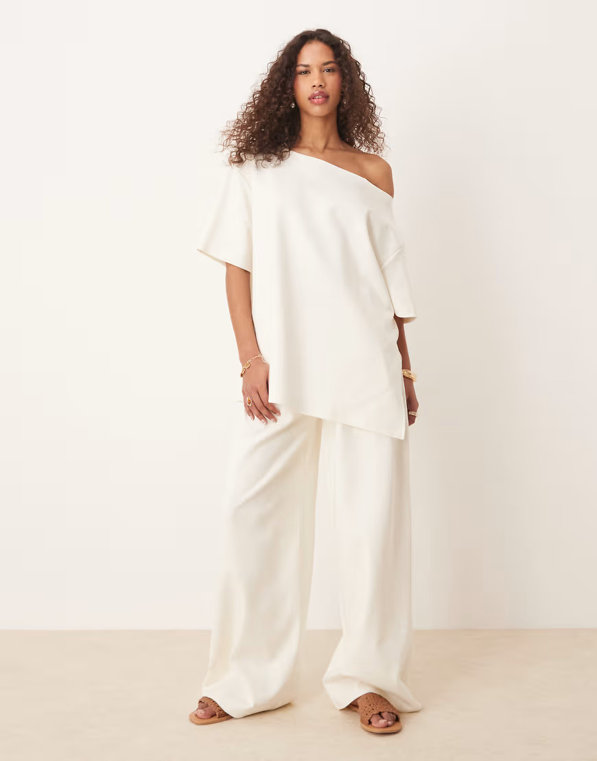 ASOS DESIGN interlock super wide leg trouser in coconut milk co-ord-Neutral | ASOS (Global)