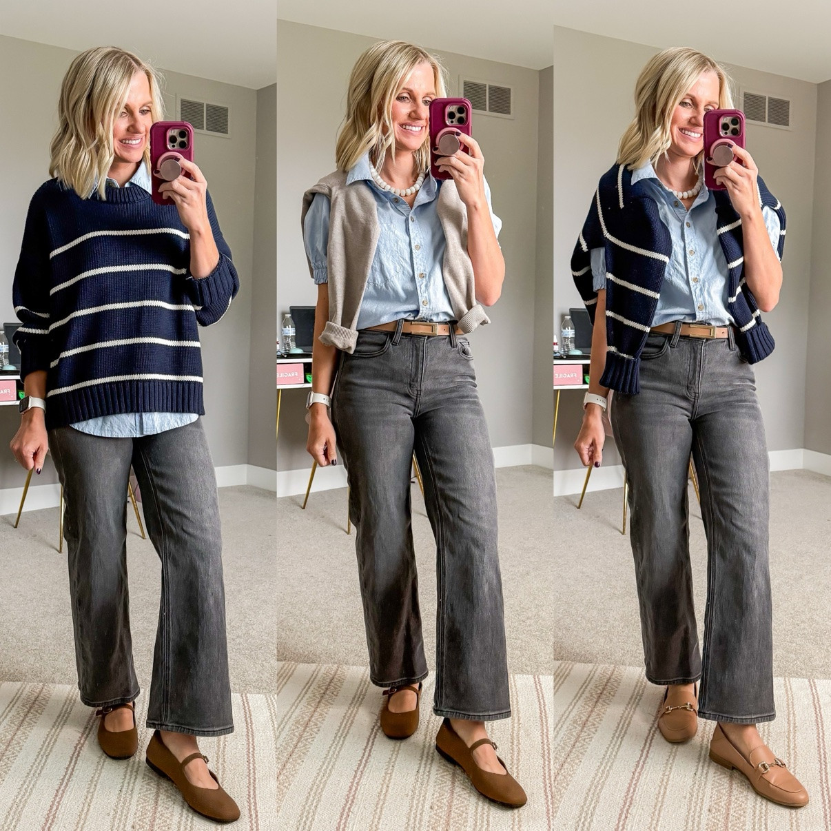 Fall Capsule 2026 🍂 Three ways I'm styling my black wide-leg pants! This is look 2 of 10 with this piece — my 20-piece capsule mixes and matches into 120 outfits. Which one is your favorite?! Shop the pieces on my LTK! 🤎 

 #fallcapsulewardrobe #capsulewardrobe #falloutfits #fallfashion #petitestyle #affordablefashion #ltkstyle #ltkfall