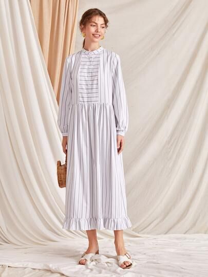 Striped Ruffle Hem Shirt Dress | SHEIN