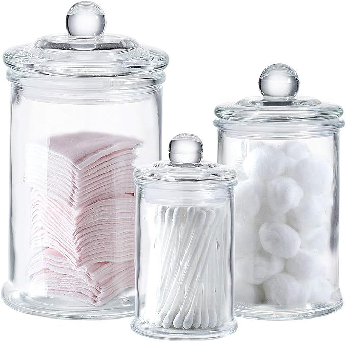 Mini Glass Apothecary Jars-Cotton Jar-Bathroom Storage Organizer Canisters Set of 3 | Amazon (US)
