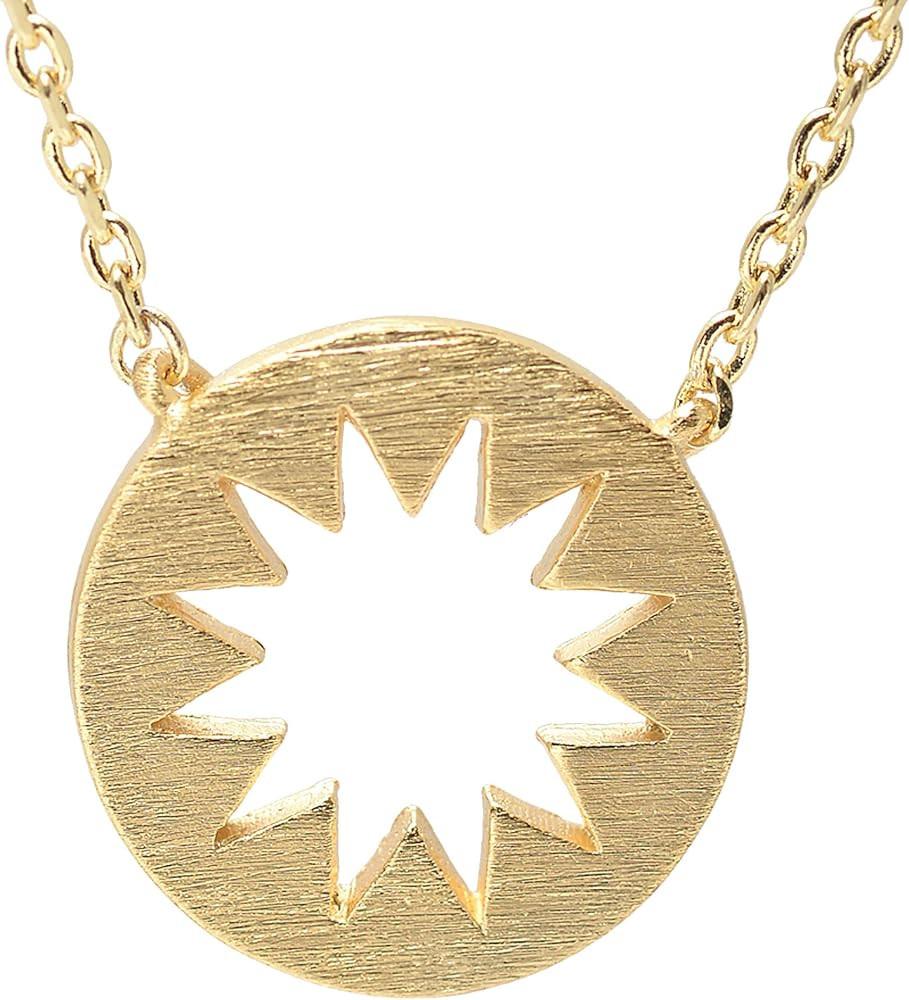 Handcrafted Brushed Metal Cut Out Sun Necklace | Amazon (US)