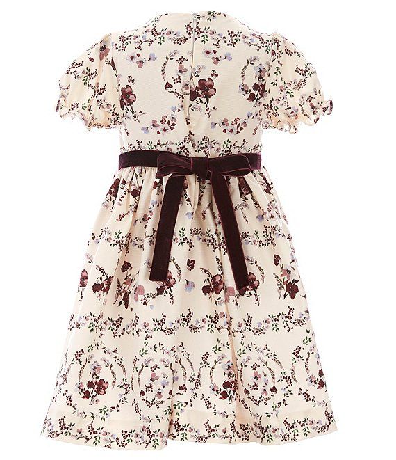 Edgehill Collection X Nicola Bathie Little Girls 2T-6X Puff-Sleeve Velvet-Ribbon Textured Floral ... | Dillard's