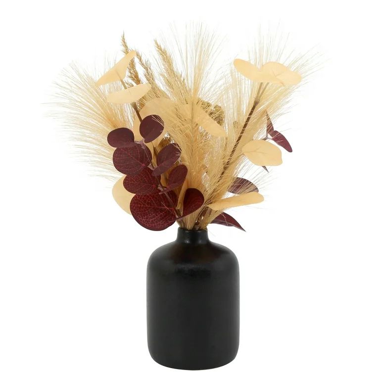 Mainstays Harvest Black Ceramic Vase with Artificial Brown Floral Foliage | Walmart (US)