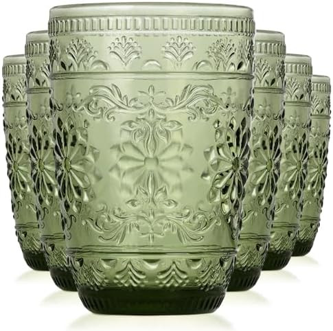 abrwyy Green Drinking Glasses, Vintage Glassware, 14oz Green Glass Cups | Amazon (US)