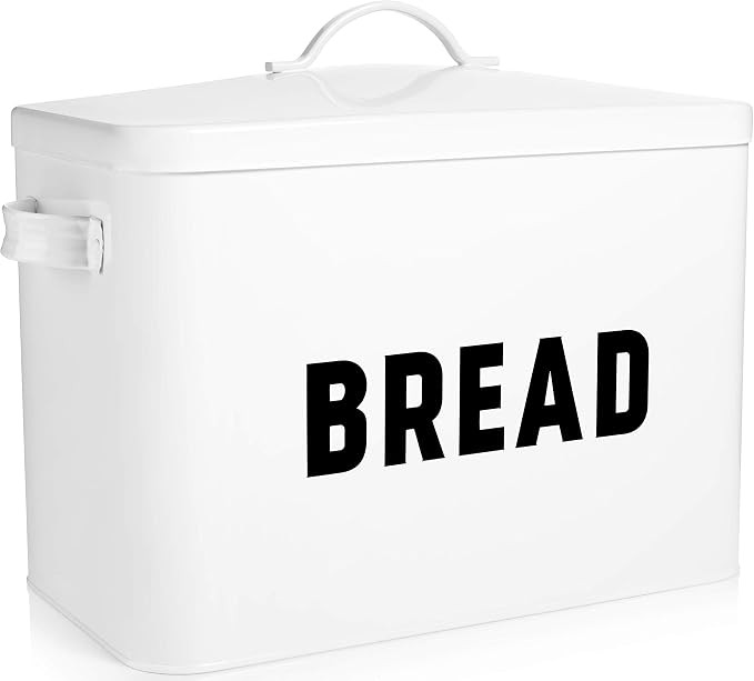 Bread Box for Kitchen Countertop - Extra Large Keeps 2+ Loaves Fresh - White Metal Bread Box Stor... | Amazon (US)