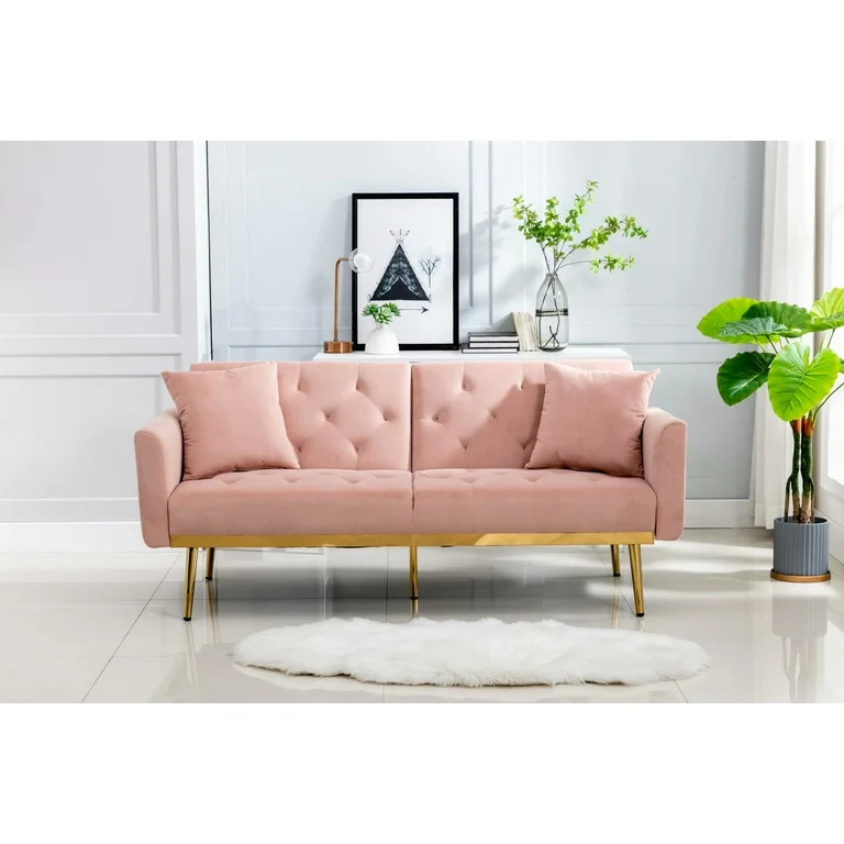 Morden Fort Pink Futon Couch Bed Upholstered Adjustable Convertible Sofa Velvet | Walmart (US)