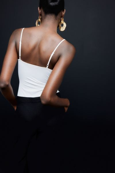 V-neck Camisole Bodysuit - V-neck - Sleeveless - White - Ladies | H&M US | H&M (US + CA)