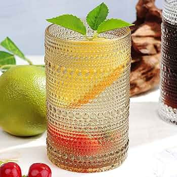 Lumkit Hobnail-Drinking Glasses 13oz Vintage Glassware Sets Cocktail Juice Glasses Set of 6, Ligh... | Amazon (US)