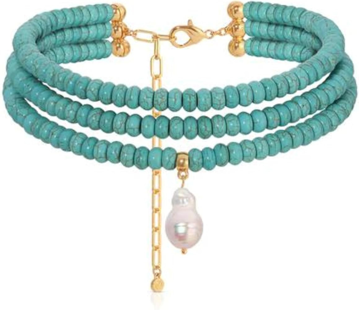 Ettika Choker Necklace For Women. Turquoise Jewelry. Marina Layers Turquoise Beaded Pearl Pendant... | Amazon (US)