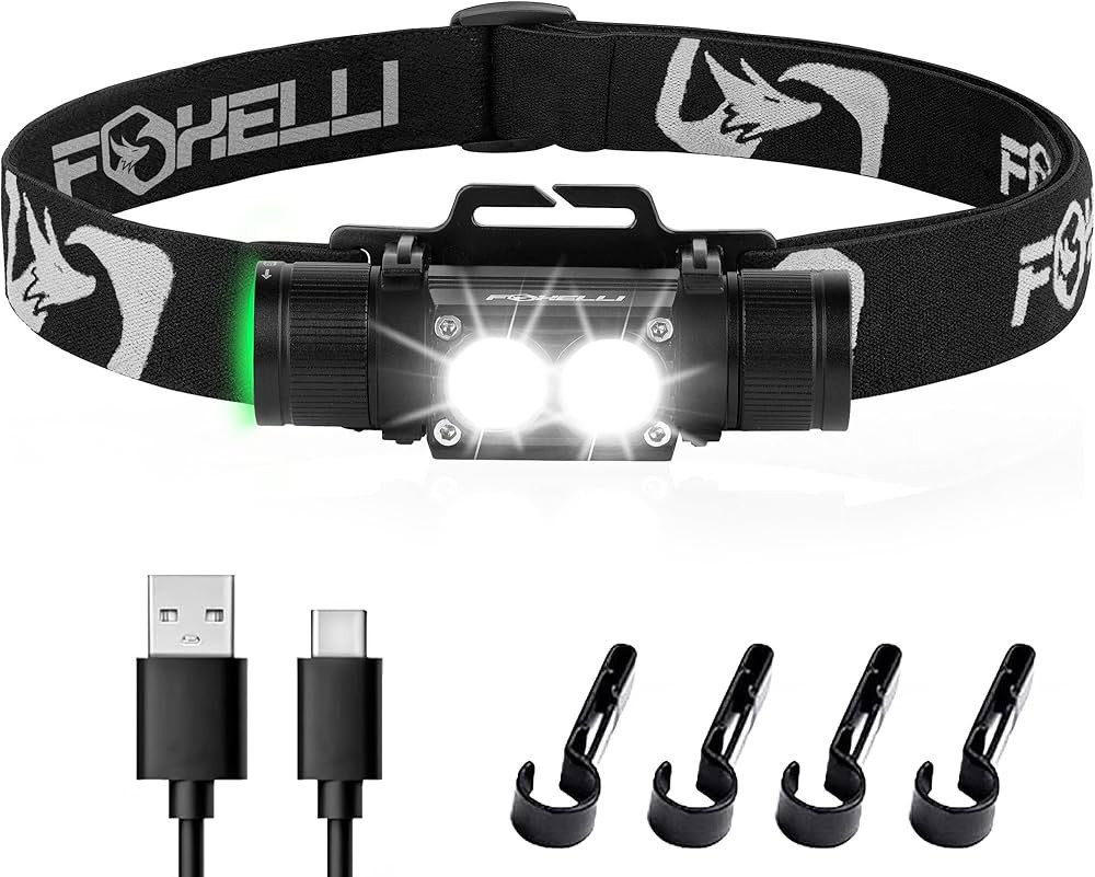 Foxelli Ultra Bright Rechargeable Headlamp \u2013 18650 Battery, IPX7 Waterproof, 1200 Lumen LED ... | Amazon (US)