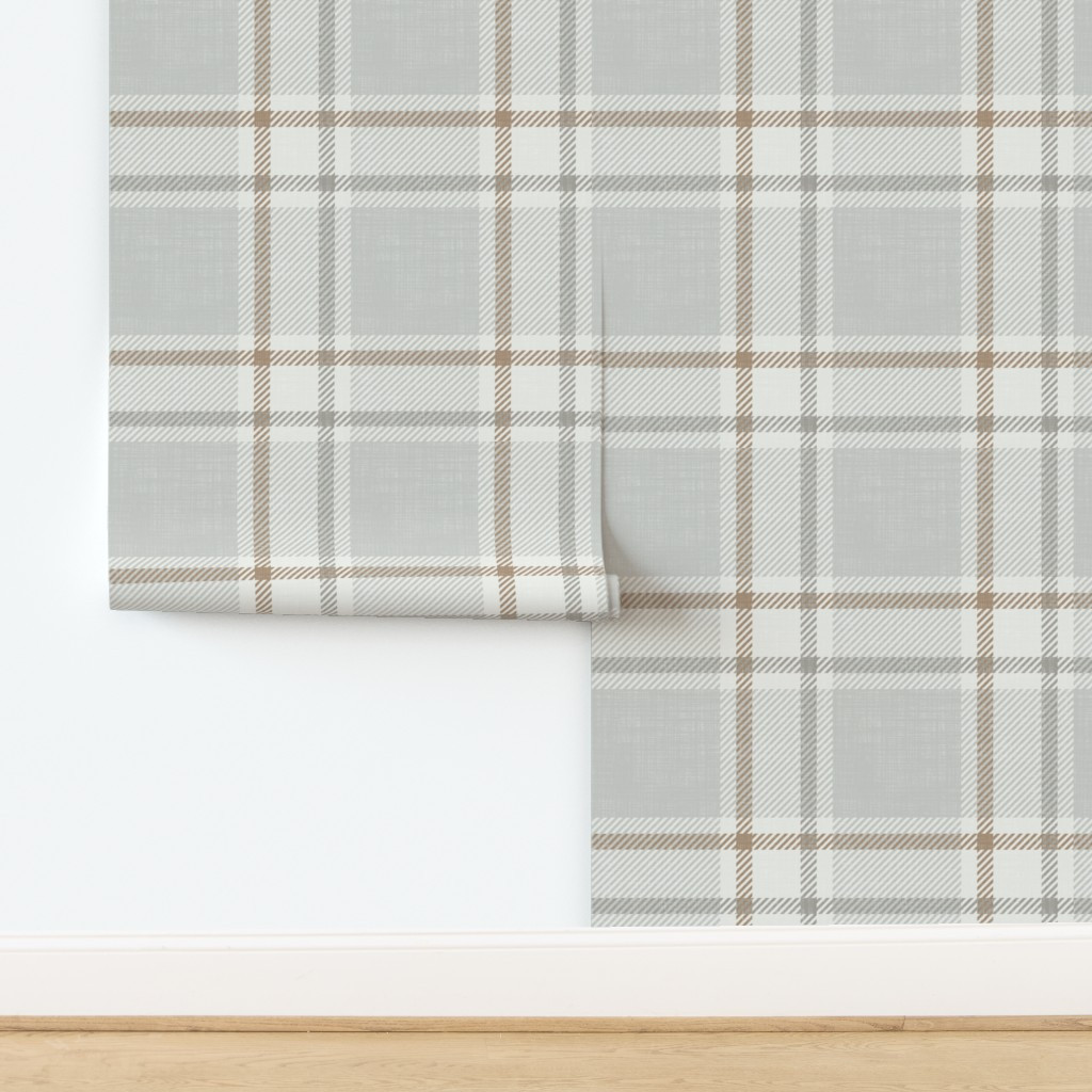 Oversized Textured Farmhouse Tartan Plaid - Warm Neutral Gray Brown Beige Wallpaper | Spoonflower | Spoonflower