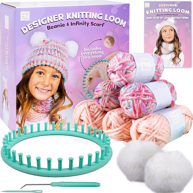 Hapinest Learn to Knit Hat & Scarf Knitting Loom Kit for Kids Ages 8-12, Round Knitting Loom Set ... | Amazon (US)