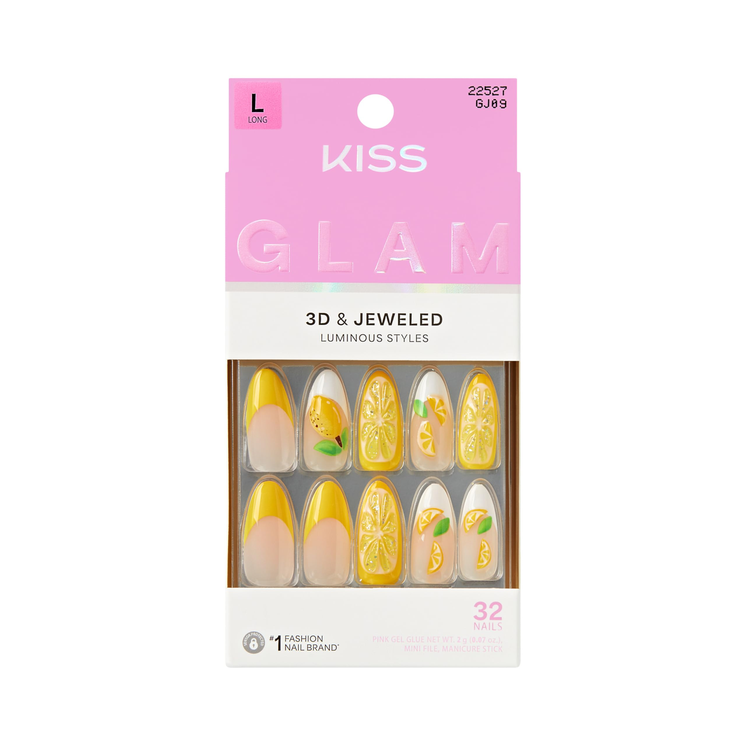 Kiss GLAM, Press On Nails, Nail glue included, 'Cherish the Moment', Yellow, Long Size, Almond Sh... | Amazon (US)